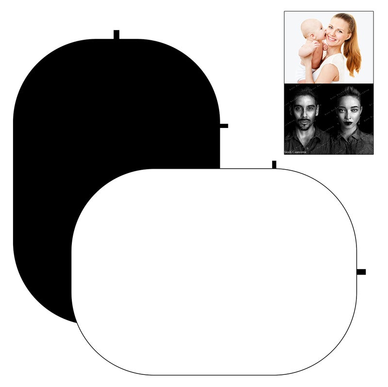 Kate 5x6.5ft(1.5x2m) Collapsible Backdrop Pure White Black Collapsible Backgrounds Twist Flex Reversible Pop up Photography Backdrops - Image 1